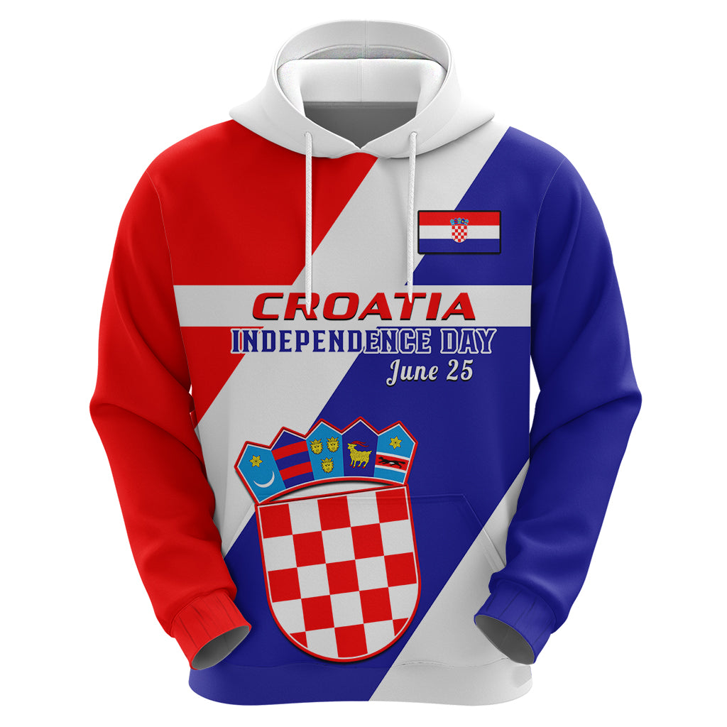 Custom June 25 Croatia Hoodie Independence Day Hrvatska Coat Of Arms 32nd Anniversary - Wonder Print Shop