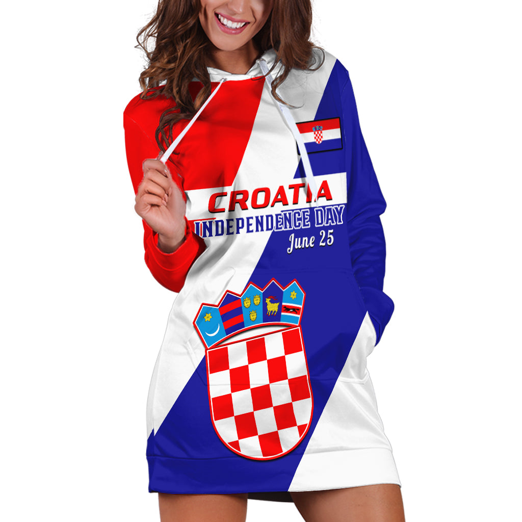 Personalised June 25 Croatia Hoodie Dress Independence Day Hrvatska Coat Of Arms 32nd Anniversary - Wonder Print Shop