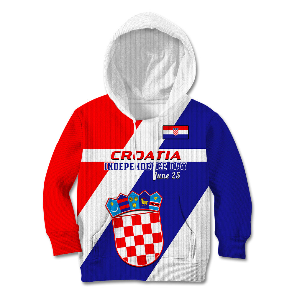 Personalised June 25 Croatia Kid Hoodie Independence Day Hrvatska Coat Of Arms 32nd Anniversary - Wonder Print Shop