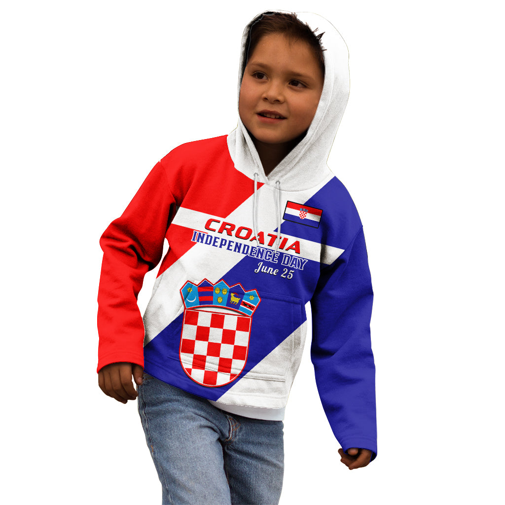 Personalised June 25 Croatia Kid Hoodie Independence Day Hrvatska Coat Of Arms 32nd Anniversary - Wonder Print Shop