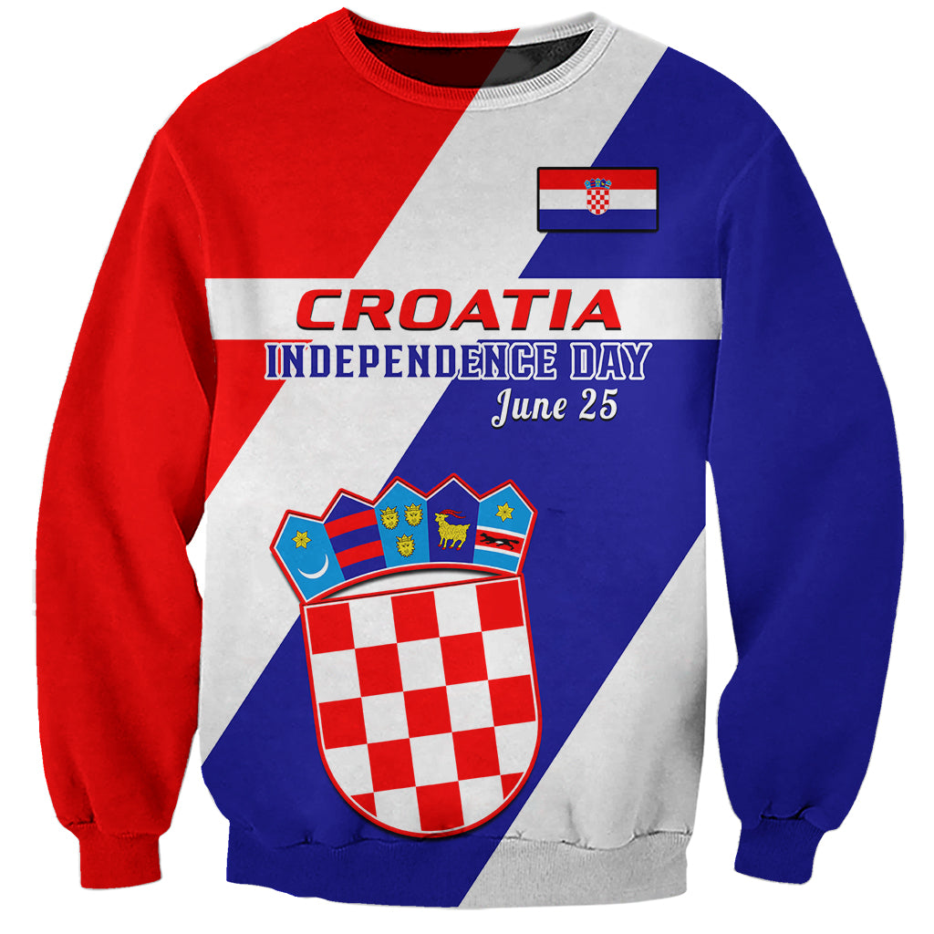 Personalised June 25 Croatia Sweatshirt Independence Day Hrvatska Coat Of Arms 32nd Anniversary - Wonder Print Shop
