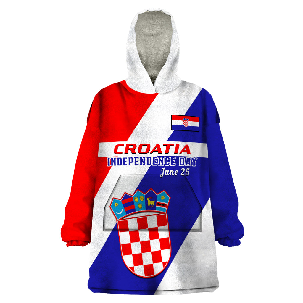 Personalised June 25 Croatia Wearable Blanket Hoodie Independence Day Hrvatska Coat Of Arms 32nd Anniversary - Wonder Print Shop