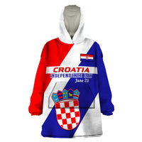 Personalised June 25 Croatia Wearable Blanket Hoodie Independence Day Hrvatska Coat Of Arms 32nd Anniversary - Wonder Print Shop