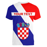 Personalised June 25 Croatia Women V Neck T Shirt Independence Day Hrvatska Coat Of Arms 32nd Anniversary - Wonder Print Shop