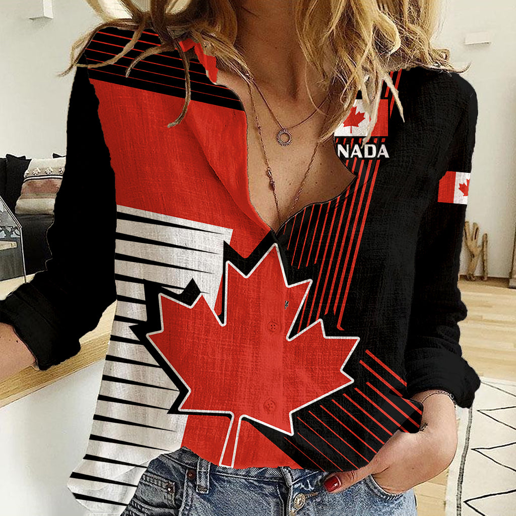 July 1 Canada Women Casual Shirt Independence Day with Canadian Maple Leaf - Wonder Print Shop