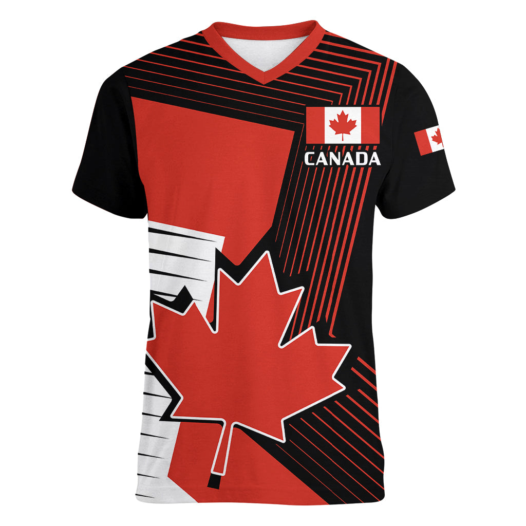 July 1 Canada Women V Neck T Shirt Independence Day with Canadian Maple Leaf - Wonder Print Shop