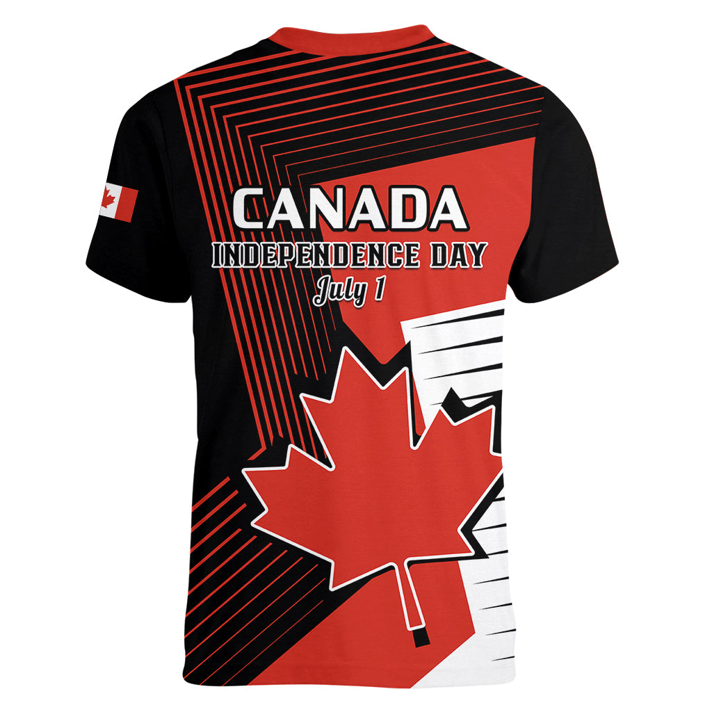 July 1 Canada Women V Neck T Shirt Independence Day with Canadian Maple Leaf - Wonder Print Shop