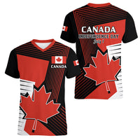 July 1 Canada Women V Neck T Shirt Independence Day with Canadian Maple Leaf - Wonder Print Shop