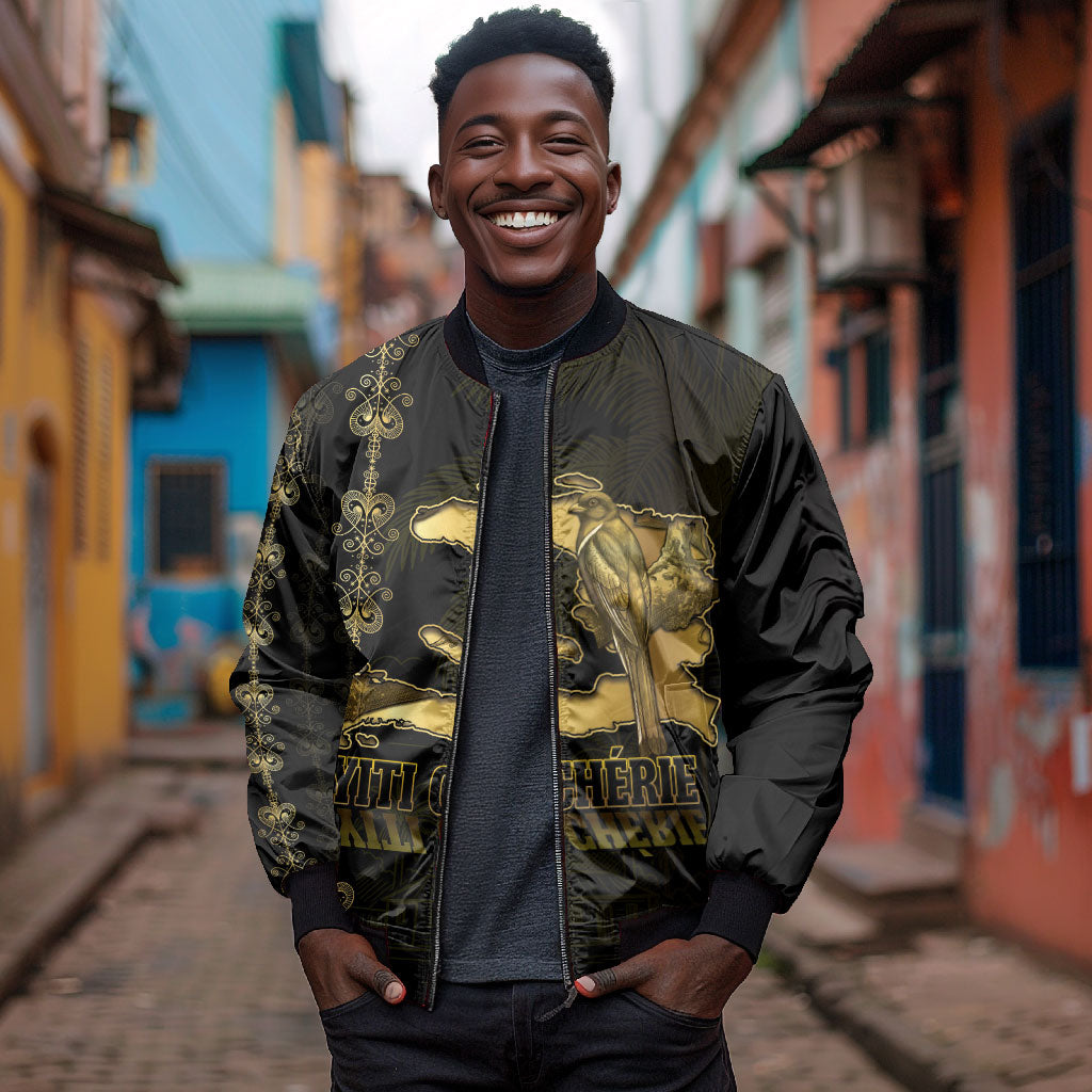 Afro-Haitians Ayiti Cherie Bomber Jacket Haiti Map Kanson Wouj Veve Vodou