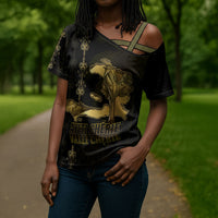 Afro-Haitians Ayiti Cherie Cross Shoulder Shirt Haiti Map Kanson Wouj Veve Vodou
