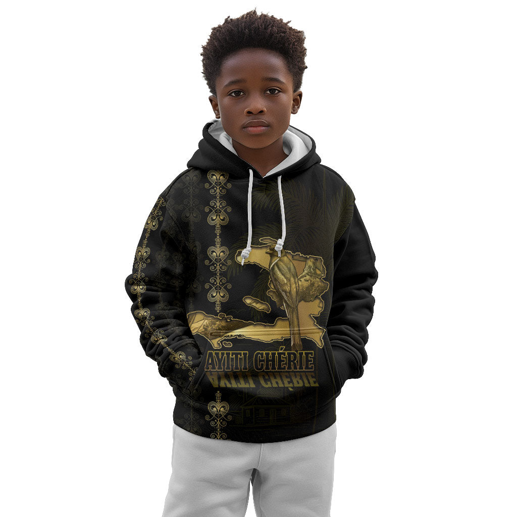 Afro-Haitians Ayiti Cherie Kid Hoodie Haiti Map Kanson Wouj Veve Vodou