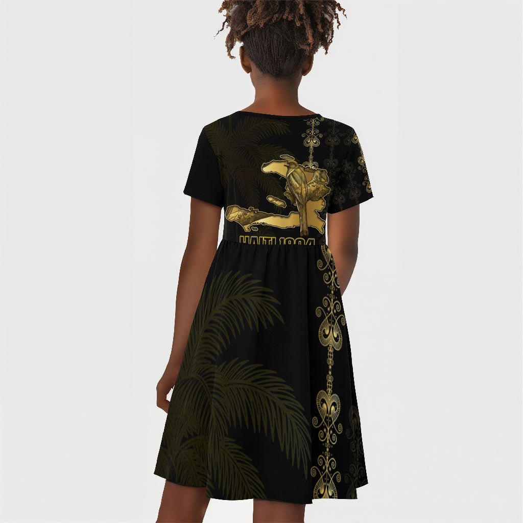 Afro-Haitians Ayiti Cherie Kid Short Sleeve Dress Haiti Map Kanson Wouj Veve Vodou