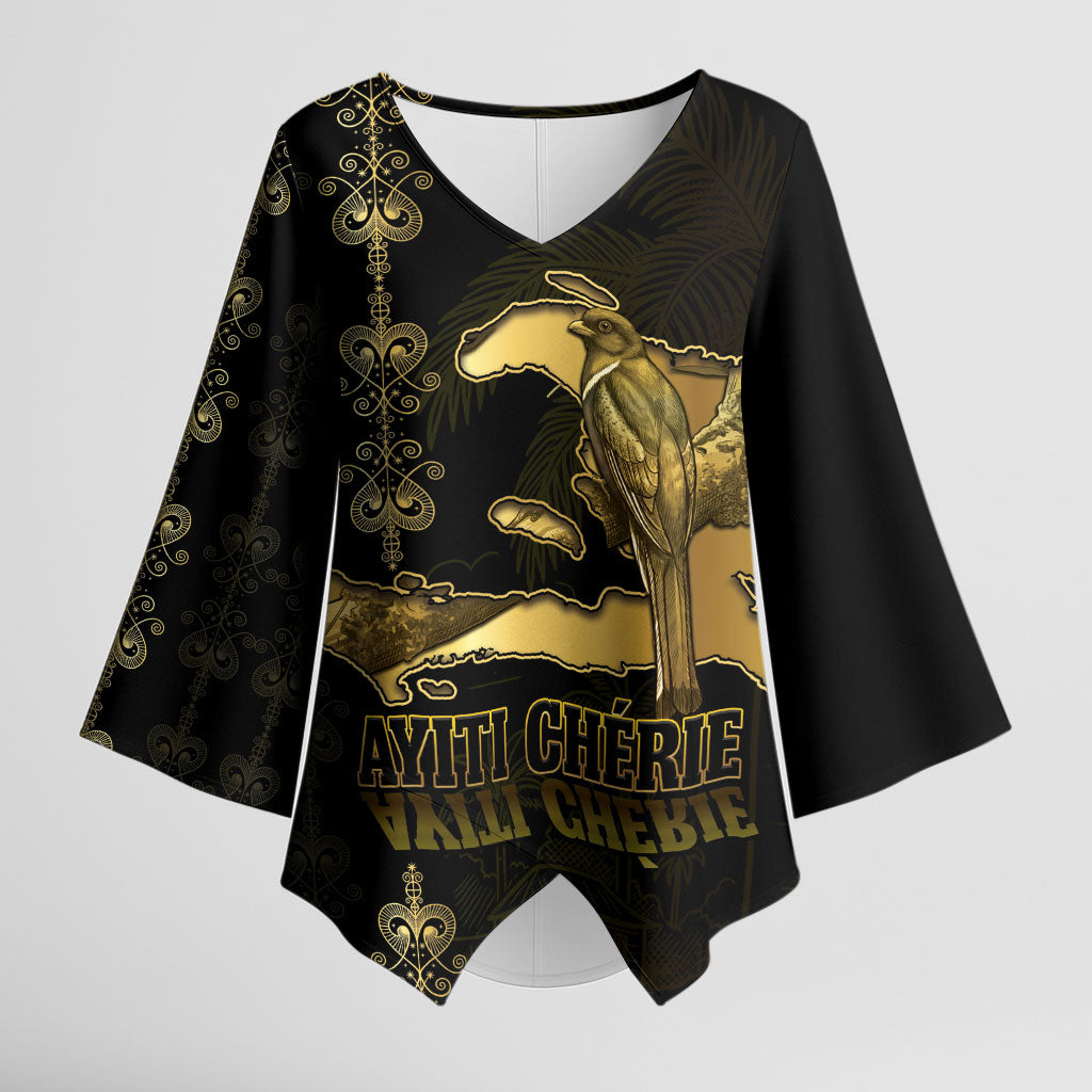 Afro-Haitians Ayiti Cherie Kimono Sleeve Blouse Haiti Map Kanson Wouj Veve Vodou