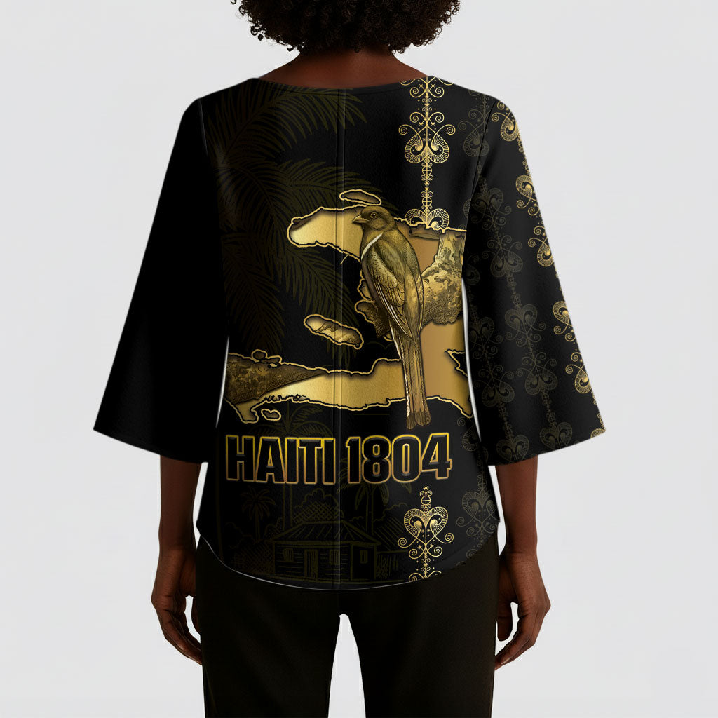 Afro-Haitians Ayiti Cherie Kimono Sleeve Blouse Haiti Map Kanson Wouj Veve Vodou