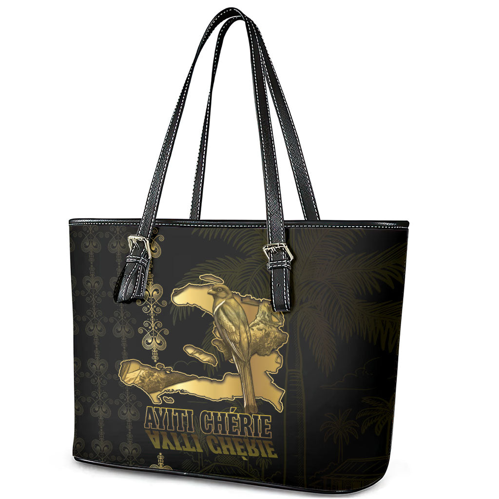 Afro-Haitians Ayiti Cherie Leather Tote Bag Haiti Map Kanson Wouj Veve Vodou