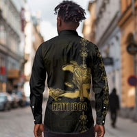 Afro-Haitians Ayiti Cherie Long Sleeve Button Shirt Haiti Map Kanson Wouj Veve Vodou