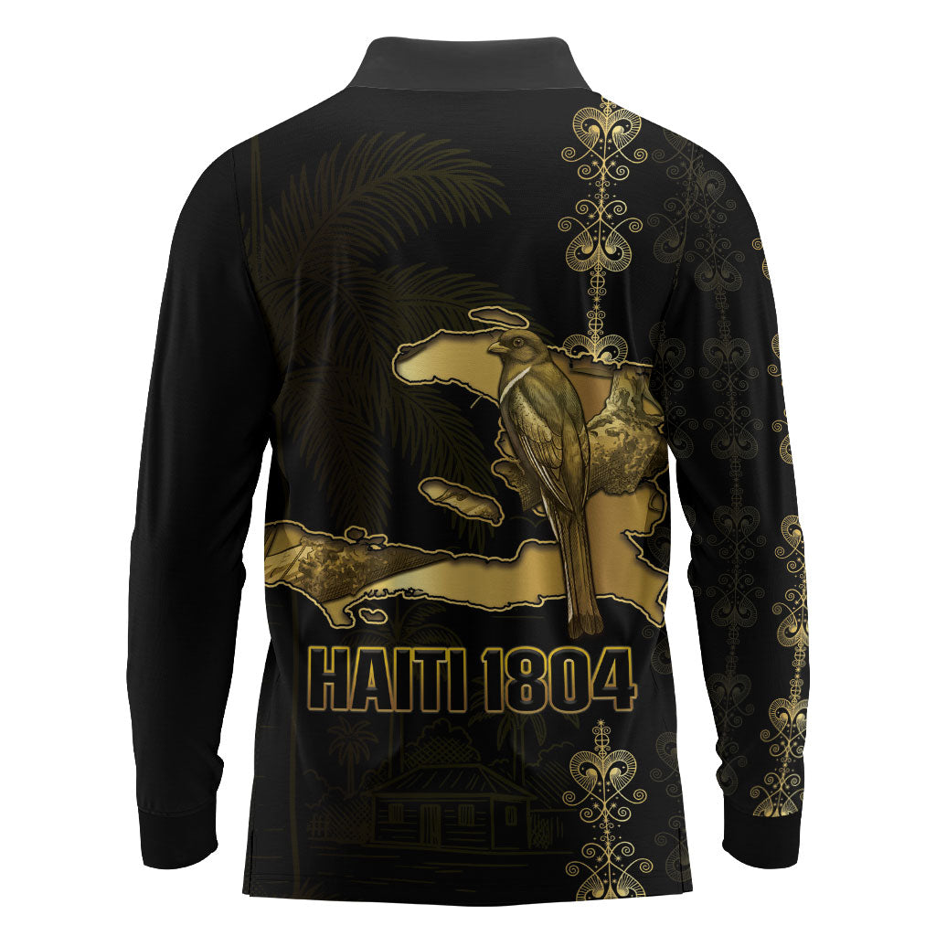 Afro-Haitians Ayiti Cherie Long Sleeve Polo Shirt Haiti Map Kanson Wouj Veve Vodou