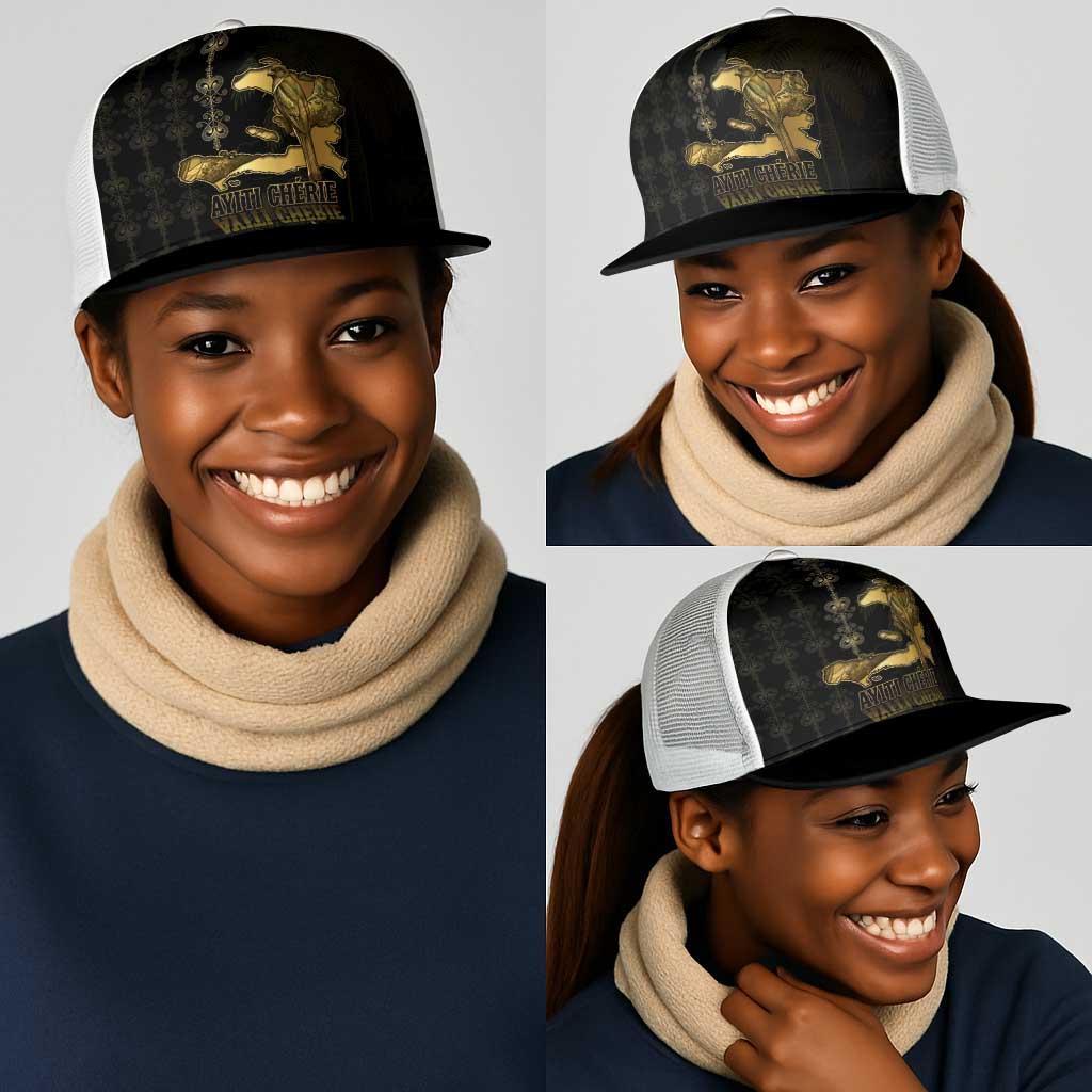 Afro-Haitians Ayiti Cherie Mesh Trucker Cap Haiti Map Kanson Wouj Veve Vodou