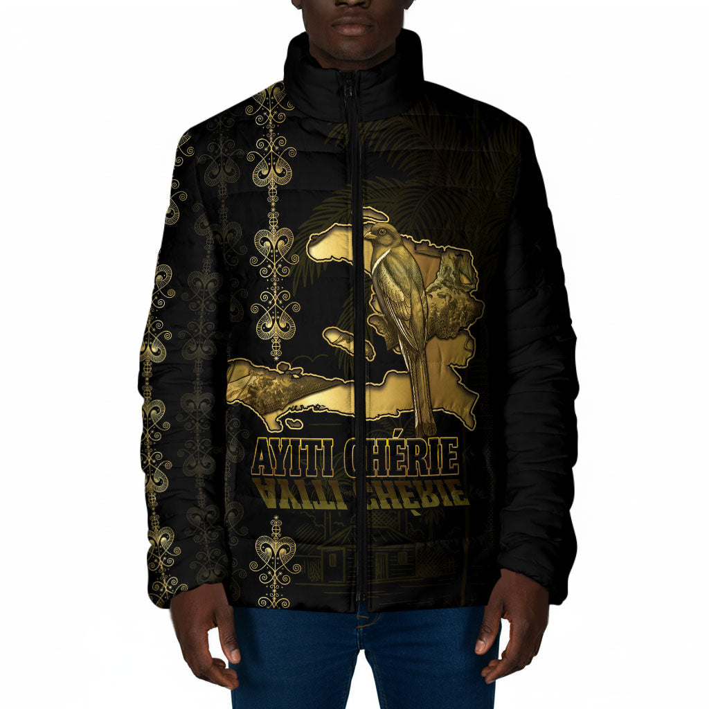 Afro-Haitians Ayiti Cherie Padded Jacket Haiti Map Kanson Wouj Veve Vodou