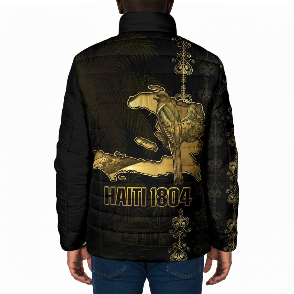 Afro-Haitians Ayiti Cherie Padded Jacket Haiti Map Kanson Wouj Veve Vodou