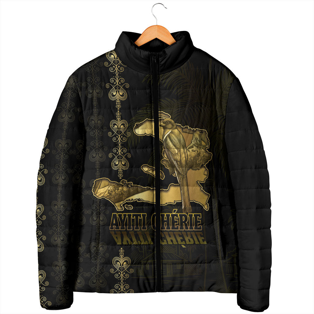 Afro-Haitians Ayiti Cherie Padded Jacket Haiti Map Kanson Wouj Veve Vodou