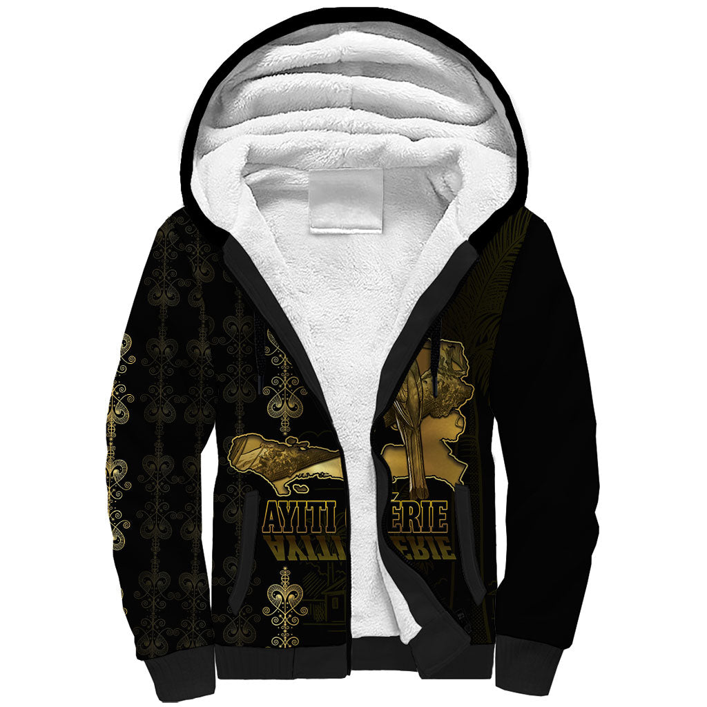 Afro-Haitians Ayiti Cherie Sherpa Hoodie Haiti Map Kanson Wouj Veve Vodou