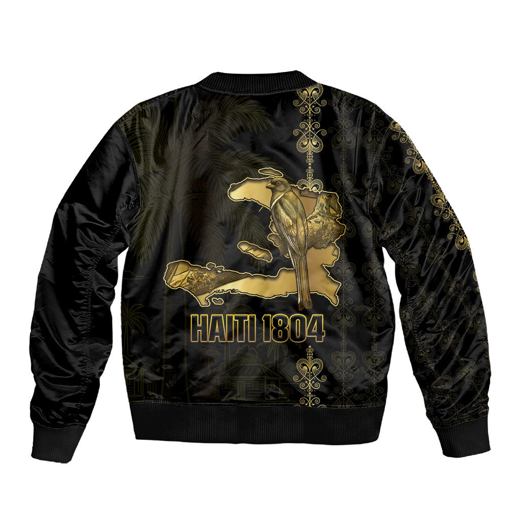 Afro-Haitians Ayiti Cherie Sleeve Zip Bomber Jacket Haiti Map Kanson Wouj Veve Vodou