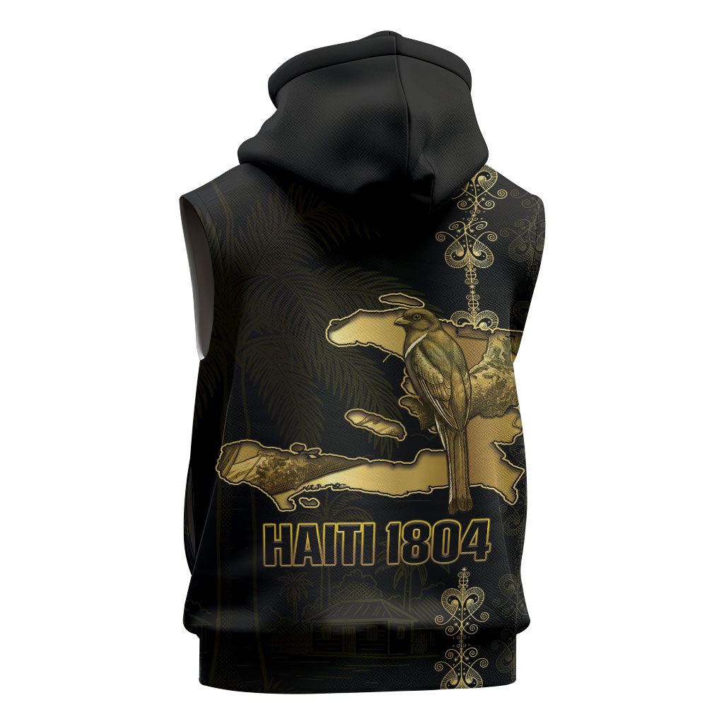 Afro-Haitians Ayiti Cherie Sleeveless Hoodie Haiti Map Kanson Wouj Veve Vodou