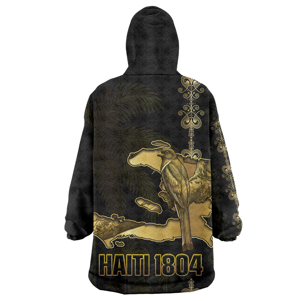 Afro-Haitians Ayiti Cherie Wearable Blanket Hoodie Haiti Map Kanson Wouj Veve Vodou