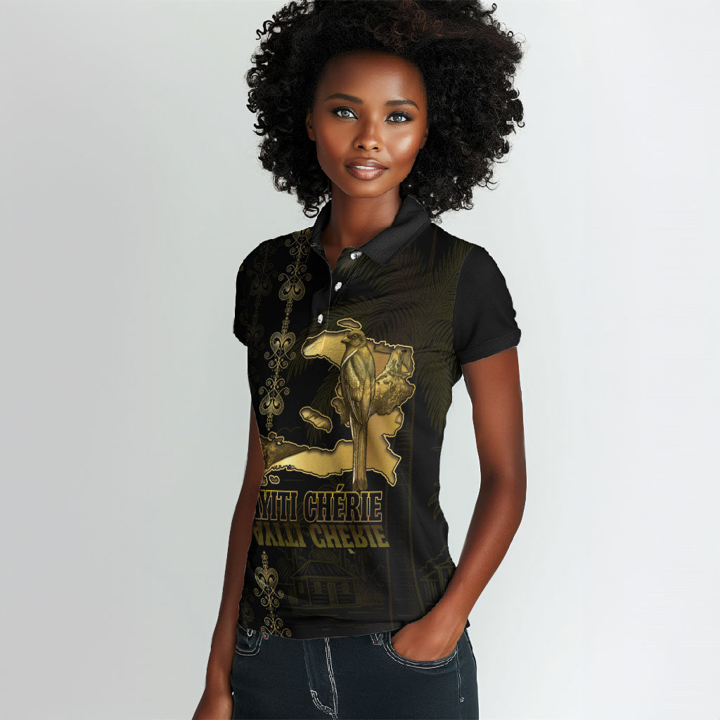 Afro-Haitians Ayiti Cherie Women Polo Shirt Haiti Map Kanson Wouj Veve Vodou