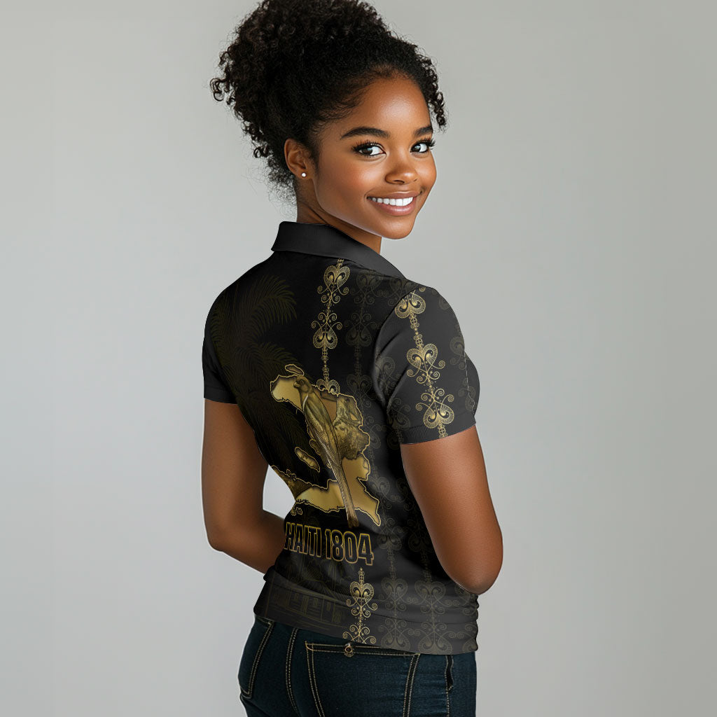 Afro-Haitians Ayiti Cherie Women Polo Shirt Haiti Map Kanson Wouj Veve Vodou