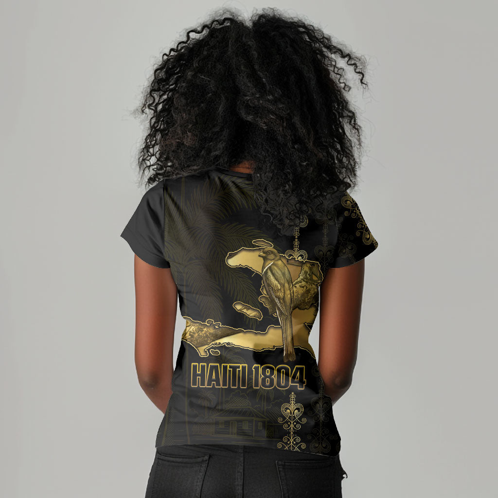 Afro-Haitians Ayiti Cherie Women V-Neck T-Shirt Haiti Map Kanson Wouj Veve Vodou