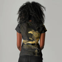 Afro-Haitians Ayiti Cherie Women V-Neck T-Shirt Haiti Map Kanson Wouj Veve Vodou