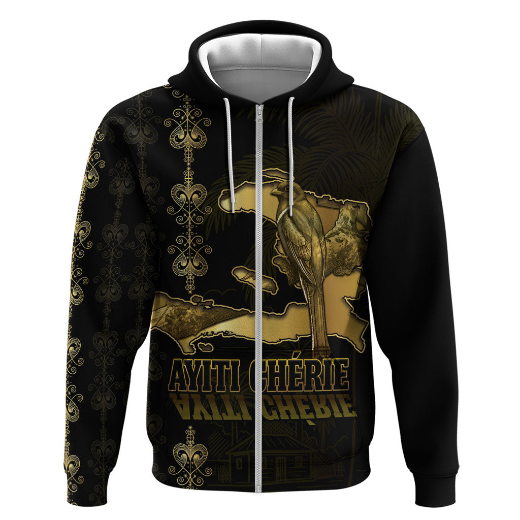 Afro-Haitians Ayiti Cherie Zip Hoodie Haiti Map Kanson Wouj Veve Vodou