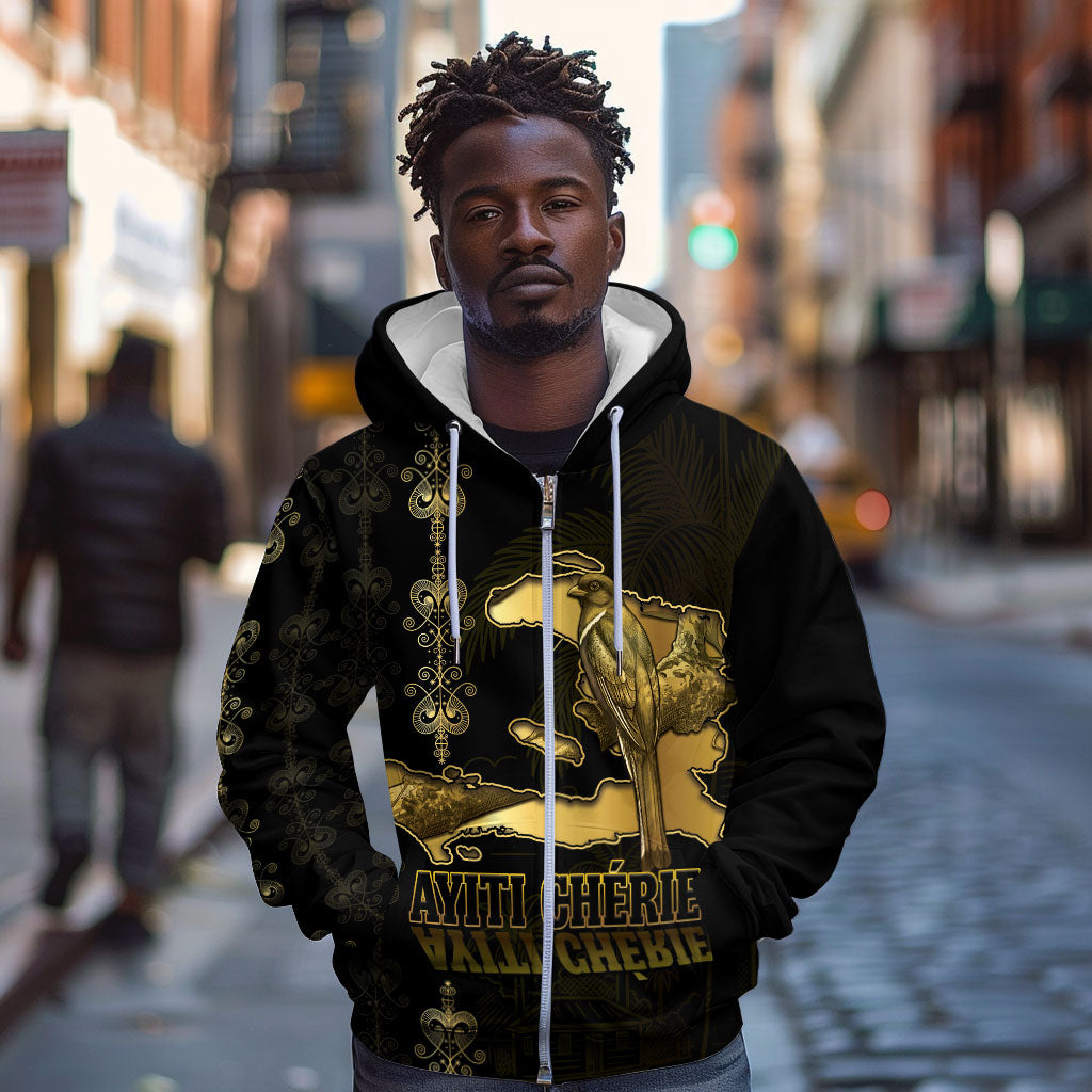 Afro-Haitians Ayiti Cherie Zip Hoodie Haiti Map Kanson Wouj Veve Vodou