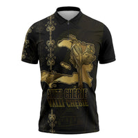 Afro-Haitians Ayiti Cherie Zipper Polo Shirt Haiti Map Kanson Wouj Veve Vodou