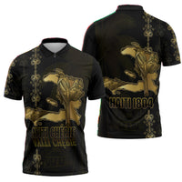 Afro-Haitians Ayiti Cherie Zipper Polo Shirt Haiti Map Kanson Wouj Veve Vodou
