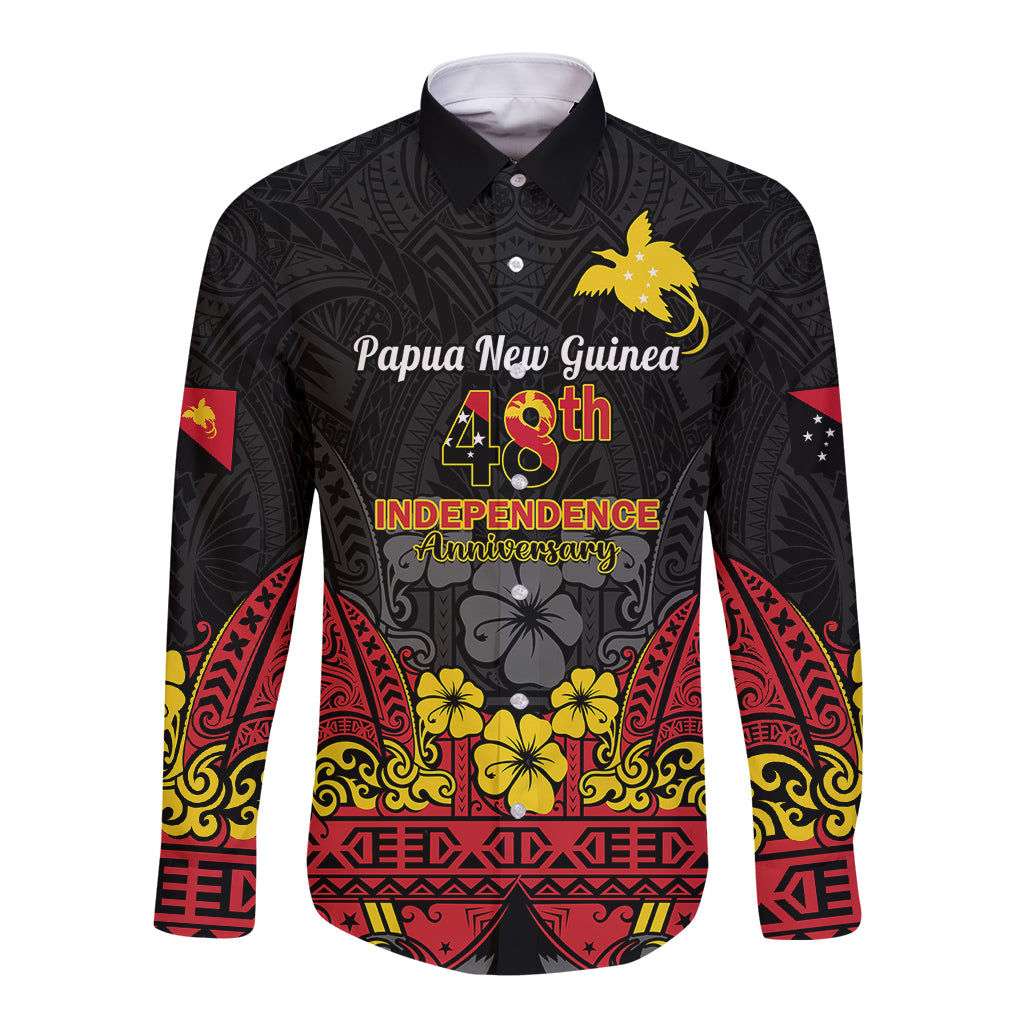 Polynesian Pride Independence Day Papua New Guinea Long Sleeve Button Shirt PNG Bird of Paradise 48th Anniversary - Wonder Print Shop