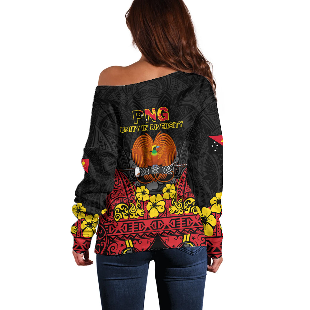 Polynesian Pride Independence Day Papua New Guinea Off Shoulder Sweater PNG Bird of Paradise 48th Anniversary - Wonder Print Shop