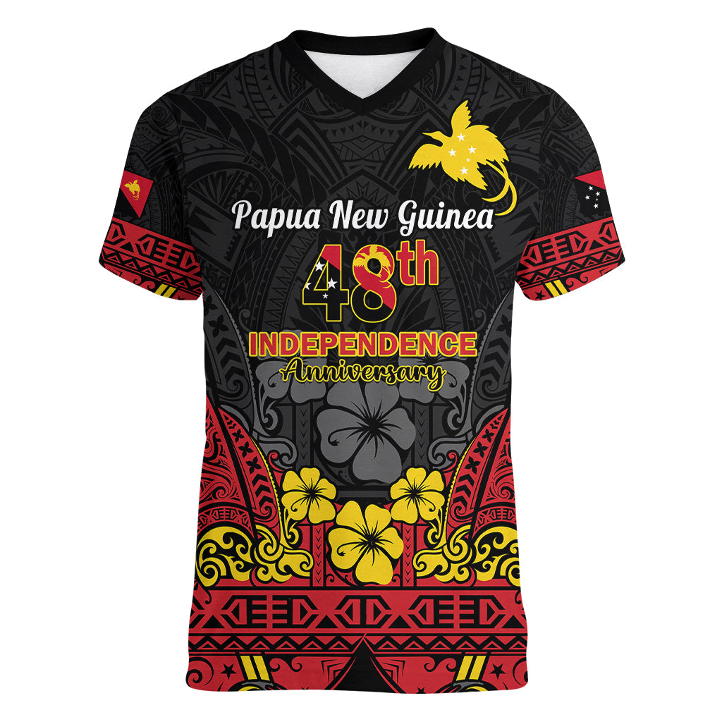 Polynesian Pride Independence Day Papua New Guinea Women V Neck T Shirt PNG Bird of Paradise 48th Anniversary - Wonder Print Shop