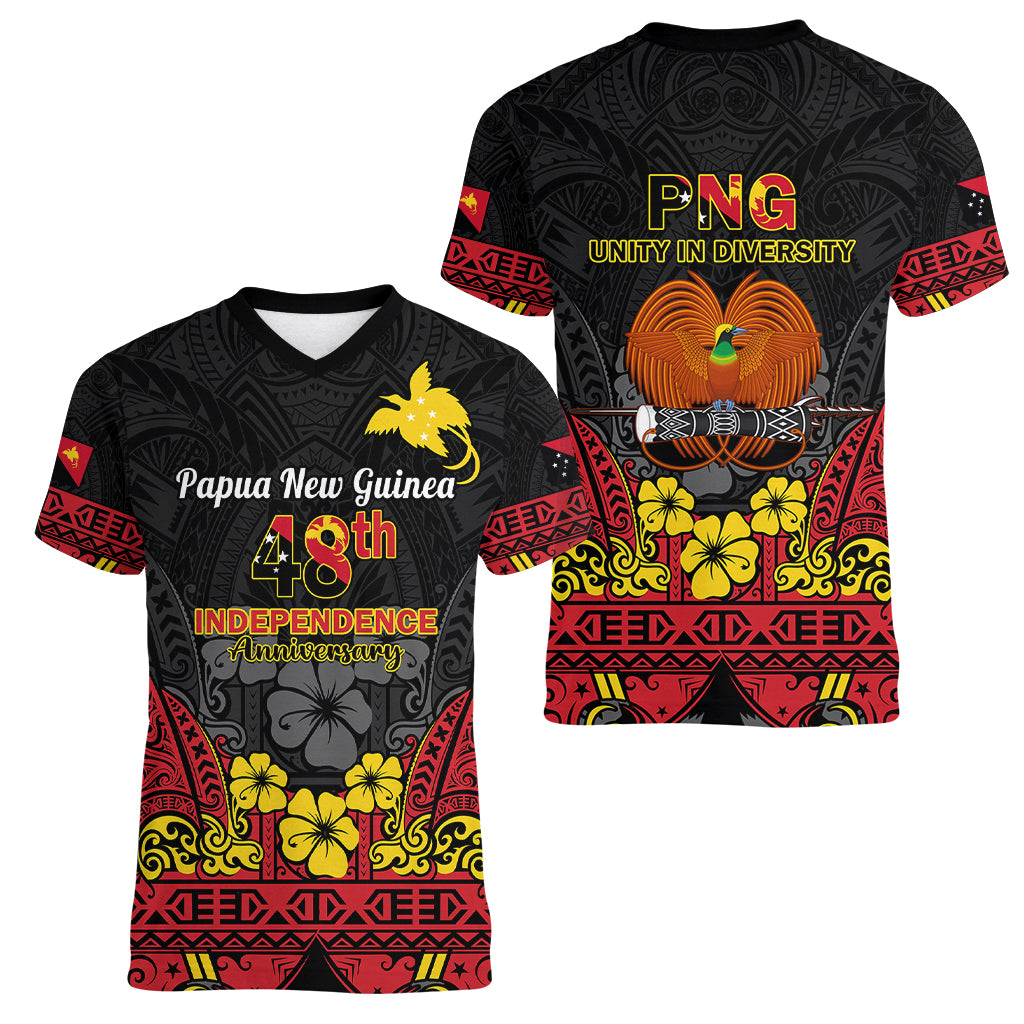Polynesian Pride Independence Day Papua New Guinea Women V Neck T Shirt PNG Bird of Paradise 48th Anniversary - Wonder Print Shop