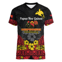 Personalised Independence Day Papua New Guinea Women V Neck T Shirt PNG Bird of Paradise 48th Anniversary - Wonder Print Shop
