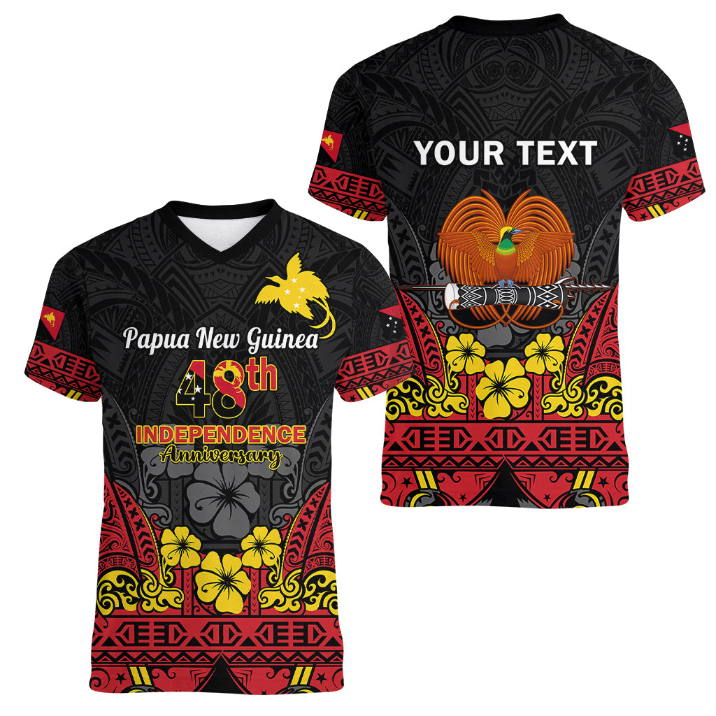 Personalised Independence Day Papua New Guinea Women V Neck T Shirt PNG Bird of Paradise 48th Anniversary - Wonder Print Shop