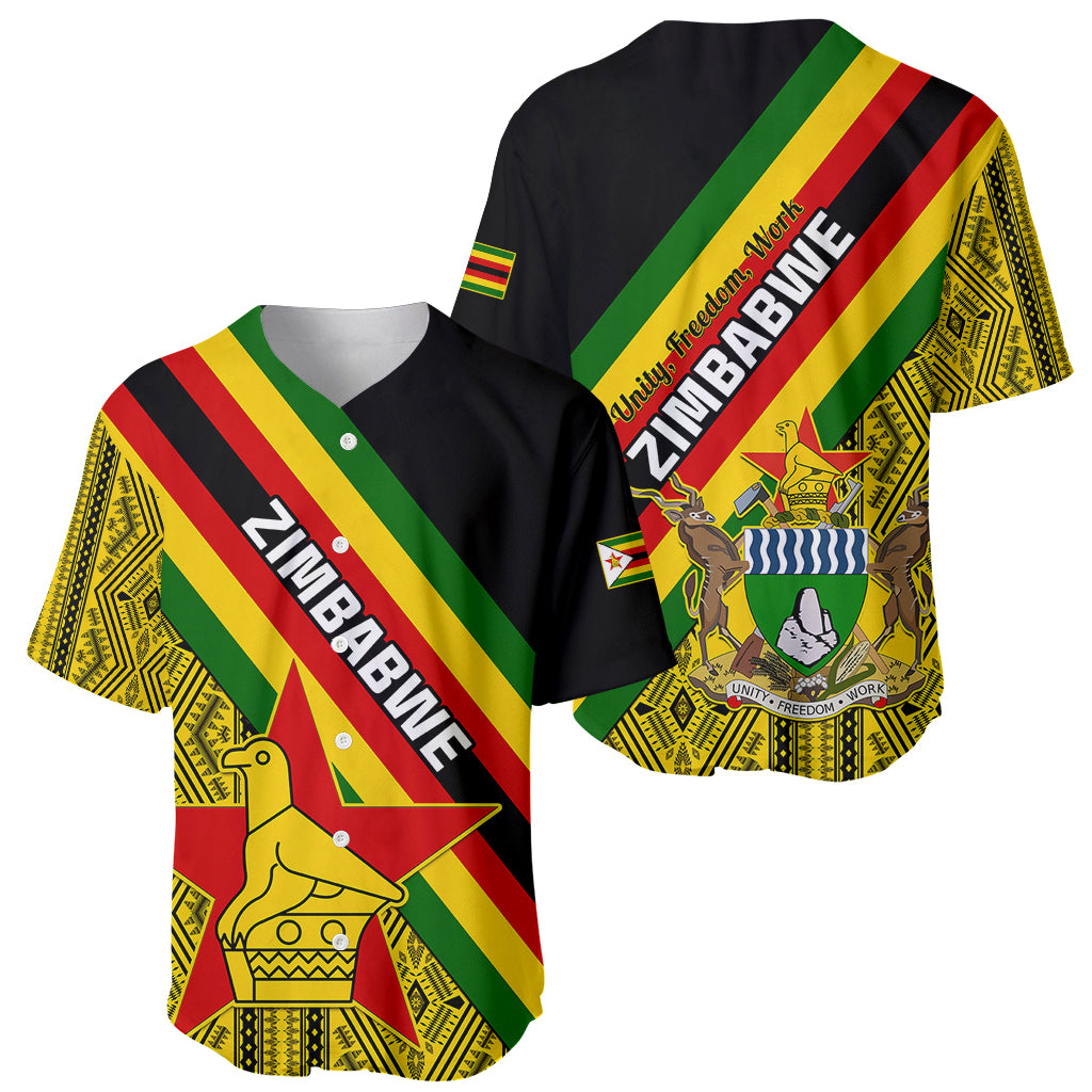 Zimbabwe Baseball Jersey African Pattern With Flag Style - Wonder Print Shop