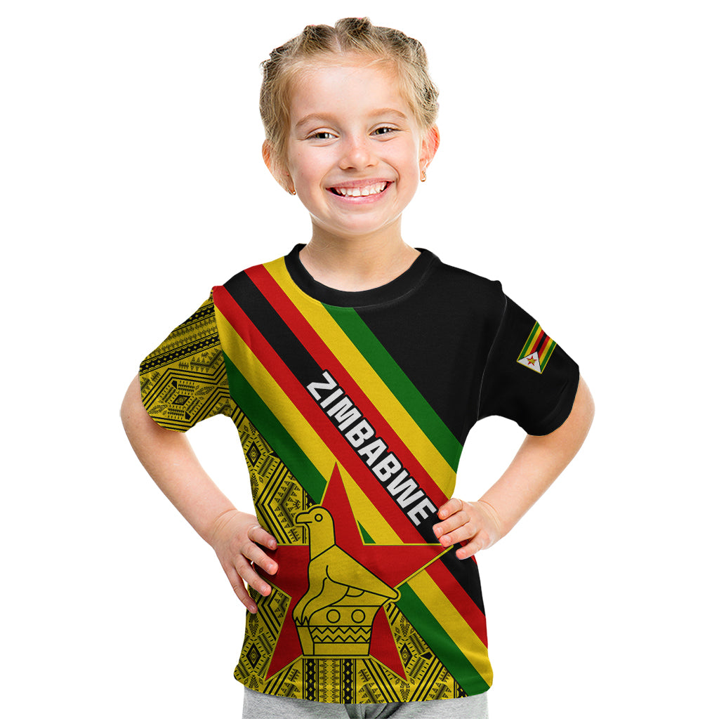 Zimbabwe Kid T Shirt African Pattern With Flag Style - Wonder Print Shop