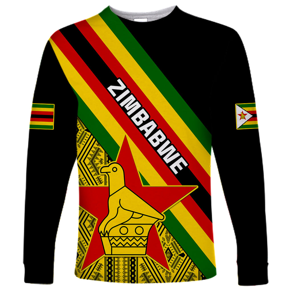 Zimbabwe Long Sleeve Shirt African Pattern With Flag Style - Wonder Print Shop