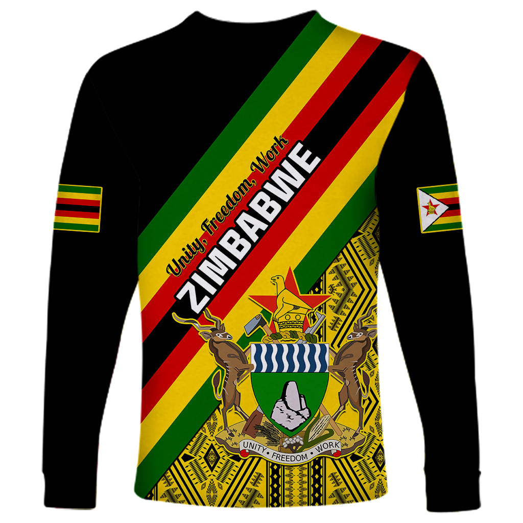 Zimbabwe Long Sleeve Shirt African Pattern With Flag Style - Wonder Print Shop