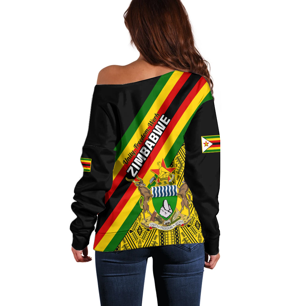 Zimbabwe Off Shoulder Sweater African Pattern With Flag Style - Wonder Print Shop
