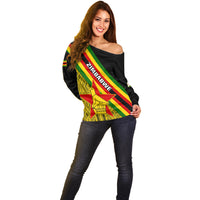 Zimbabwe Off Shoulder Sweater African Pattern With Flag Style - Wonder Print Shop