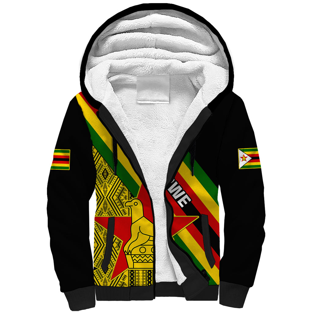 Zimbabwe Sherpa Hoodie African Pattern With Flag Style - Wonder Print Shop
